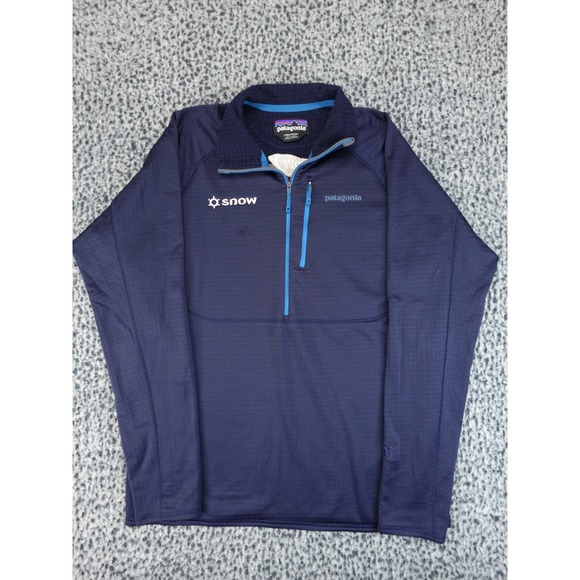 Patagonia R1 Fleece Pullover Mens Large Navy Blue Quarter Zip Snow Logo 40110